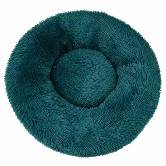 Hondenmand Donut - Kattenmand - Zacht Pluche - Verhoogde Rand - Ø 50 cm - Petrolblauw