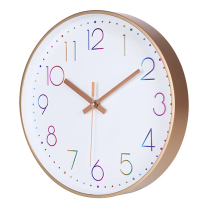 IvoQ Moderne Wandklok - Stil Uurwerk - Rosé Goud & Gekleurde 3D Cijfers - Analoog - Niet Tikkend - 30 cm