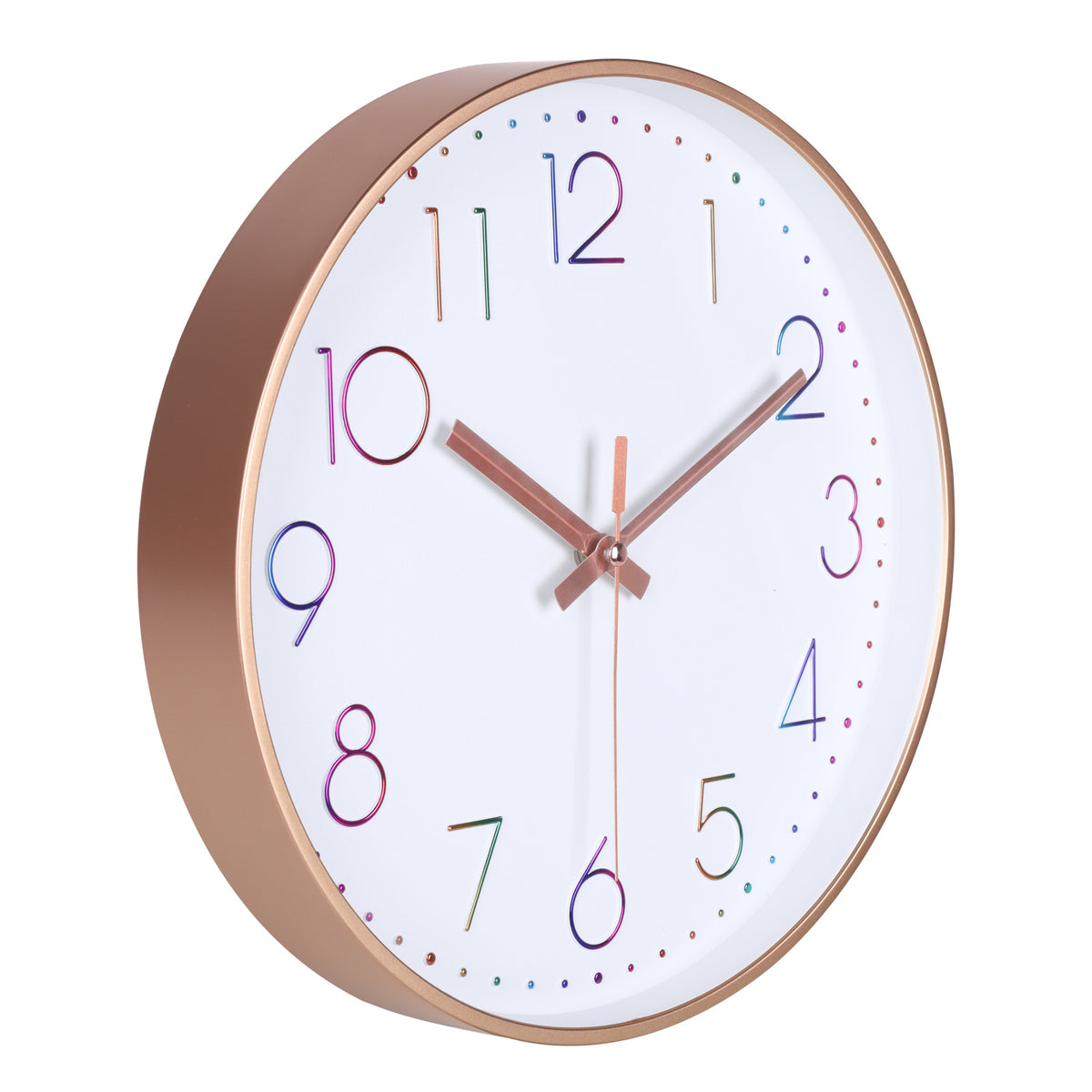 IvoQ Moderne Wandklok - Stil Uurwerk - Rosé Goud & Gekleurde 3D Cijfers - Analoog - Niet Tikkend - 30 cm