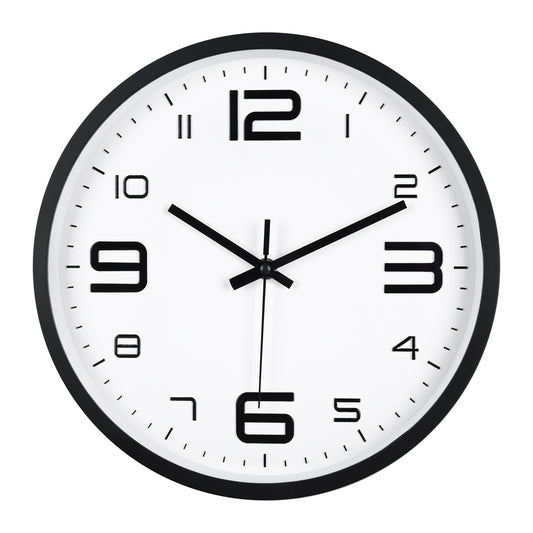 IvoQ 3D Wandklok Modern - Stil Uurwerk - Goed Leesbaar - Analoge Muurklok - Zwart/Wit - 30 cm