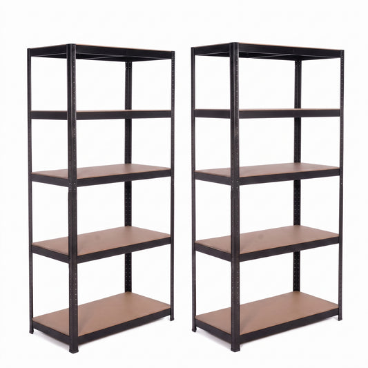 IvoQ Stellingkast Set van 2 – 180 x 90 x 40 cm – 175 kg per Plank – 5 Verstelbare MDF Planken – Zwart