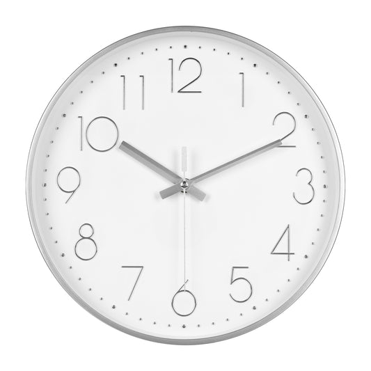 IvoQ Moderne Wandklok 30 cm - 3D Muurklok met Stil Uurwerk - Analoog - Zilver/Wit