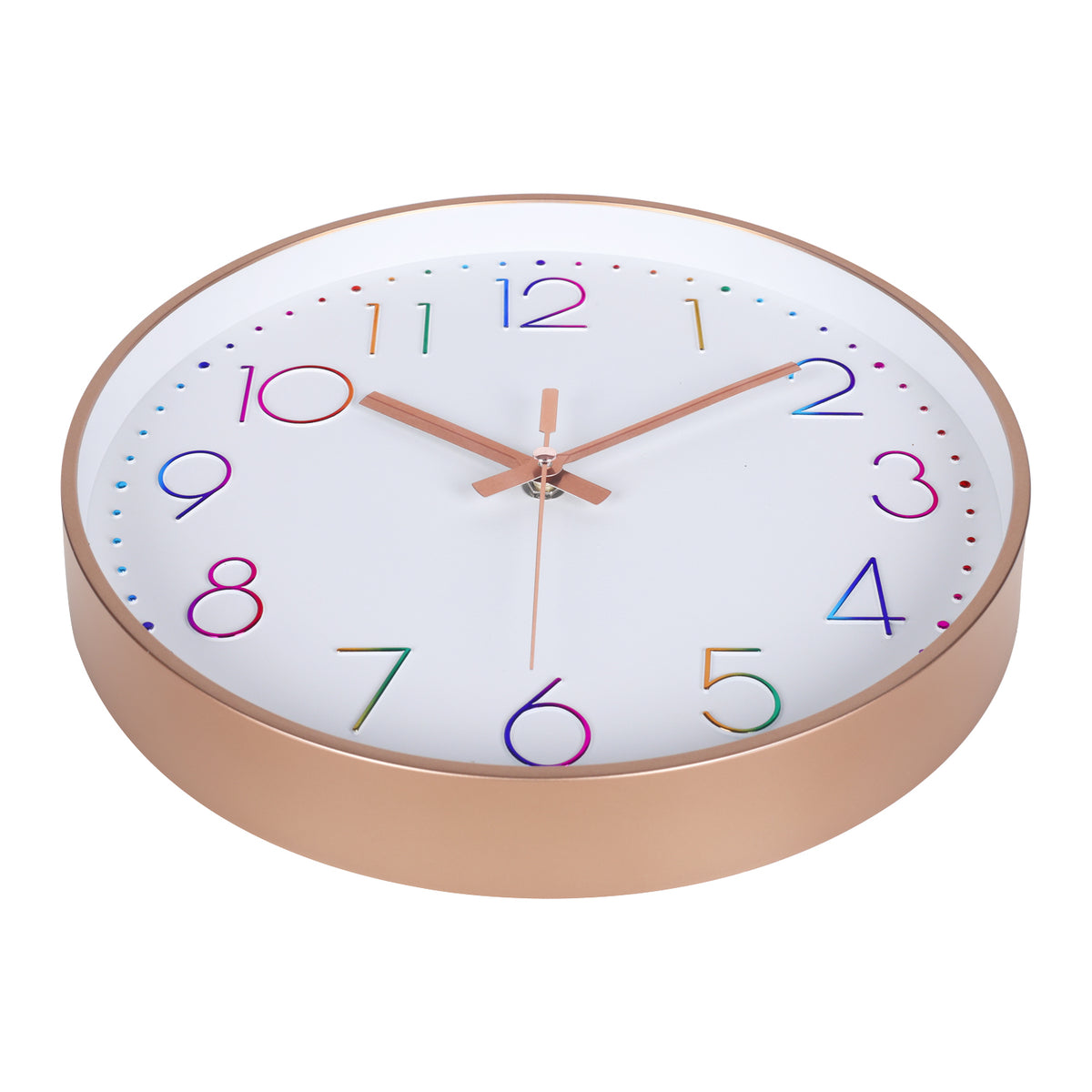 IvoQ Moderne Wandklok - Stil Uurwerk - Rosé Goud & Gekleurde 3D Cijfers - Analoog - Niet Tikkend - 30 cm