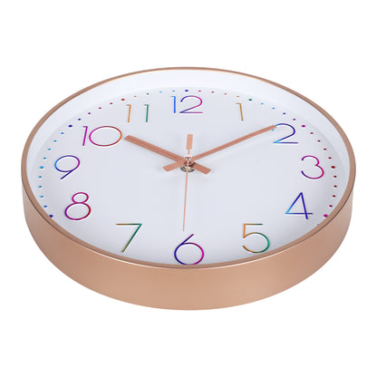 IvoQ Moderne Wandklok - Stil Uurwerk - Rosé Goud & Gekleurde 3D Cijfers - Analoog - Niet Tikkend - 30 cm
